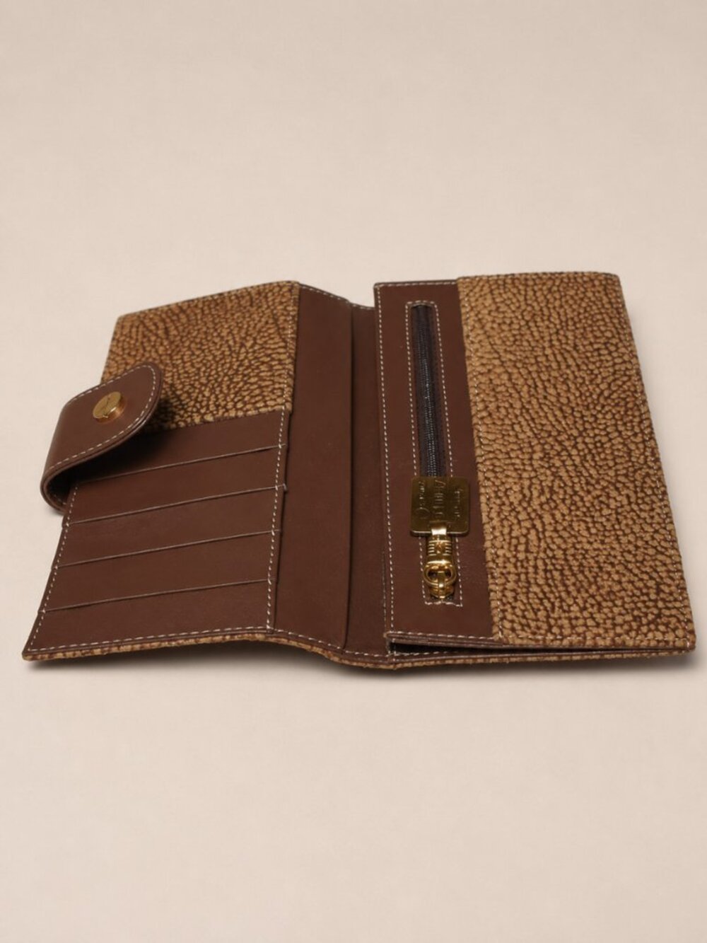 Borbonese Redwall OP Long Wallet Vintage Italian Leather Occhio di Pernice Brown - Picture 4 of 7